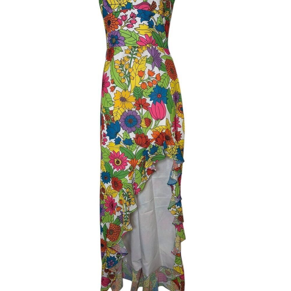 Amanda Uprichard Eden Floral Strapless High Low Ruffle Gown L - Picture 2 of 7